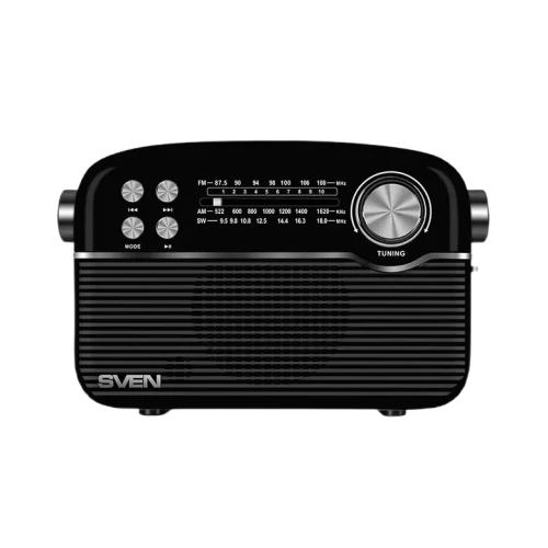 SV SRP-500 Black SVEN SRP-500 Black, FM/AM/SW Radio, 3W RMS, 8-band radio receiver, built-in audio files player from USB-fash, microSD and SD card storage devices, telescopic swivel antenna, built-in battery