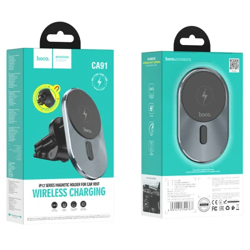 HOCO CA91 Magic magnetic wireless fast charging car holder Gray