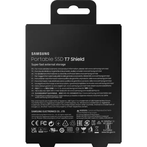 Внешний портативный SSD накопитель Samsung T7 Shield, 2 ТБ, Чёрный