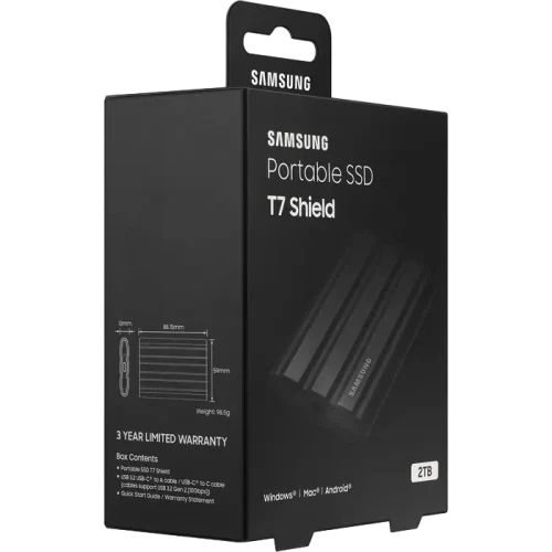 Внешний портативный SSD накопитель Samsung T7 Shield, 2 ТБ, Чёрный
