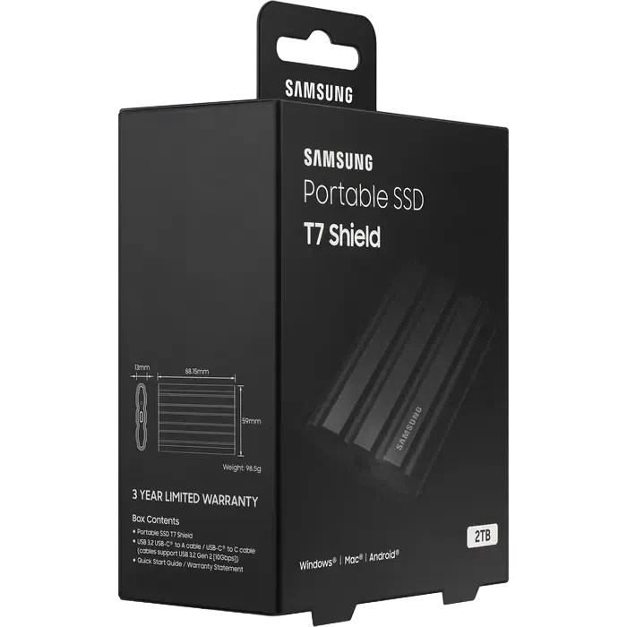 Внешний портативный SSD накопитель Samsung T7 Shield, 2 ТБ, Чёрный 10