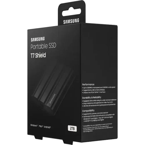 Внешний портативный SSD накопитель Samsung T7 Shield, 2 ТБ, Чёрный