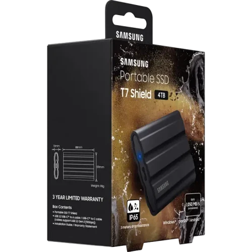 Внешний портативный SSD накопитель Samsung T7 Shield, 4 ТБ, Чёрный