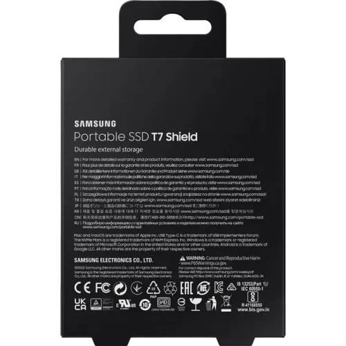Внешний портативный SSD накопитель Samsung T7 Shield, 4 ТБ, Чёрный