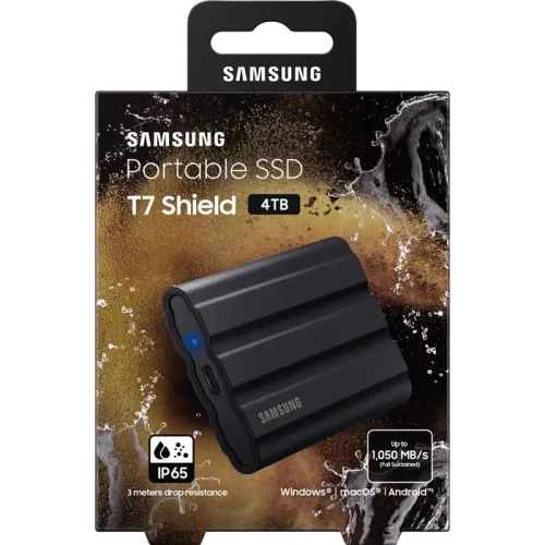 Внешний портативный SSD накопитель Samsung T7 Shield, 4 ТБ, Чёрный