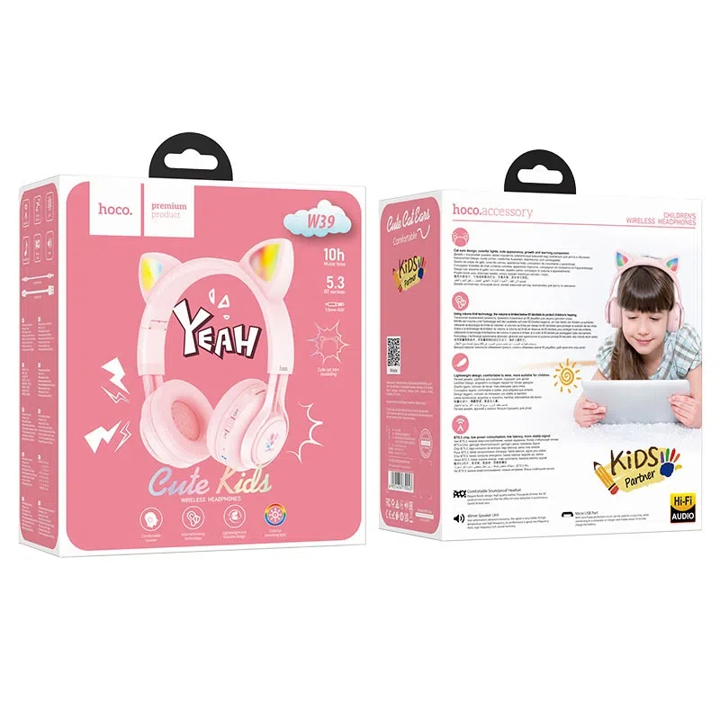 HOCO W39 Cat ear kids BT headphones Pink 4