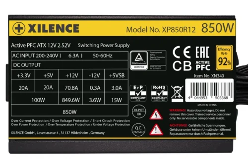 Блок питания для компьютеров Xilence XP850R12 XN340 850W, Черный