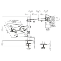 Gembird MA-DA-03, Adjustable desk mount with monitor arm and notebook tray, Supports monitors up to 32" and notebooks up to 15.6", black 3