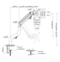 Arm for 1 monitor 17"-32" - Gembird MA-DA1-02, Adjustable desk display mounting arm, Gas spring 2-8kg, VESA 75/100, arm rotates, extends and retracts, tilts to change reading angles, and allows to rotate display from landscape-to-portrait mode 2