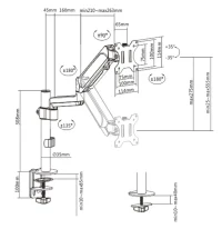 Arm for 1 monitor 17"-32" - Gembird MA-DA1P-01, Adjustable desk display mounting arm, Gas spring 2-9 kg, VESA 75/100, arm rotates, extends and retracts, tilts to change reading angles, and allows to rotate display from landscape-to-portrait mode 2