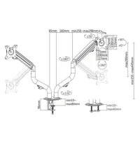 Arm for 2 monitors 17"-32" - Gembird MA-DA2-02, Steel (1.35 mm), Gas spring 2-8 kg per screen, VESA 75/100, arm rotates, extends and retracts, tilts to change reading angles, and allows to rotate display from landscape-to-portrait mode 2