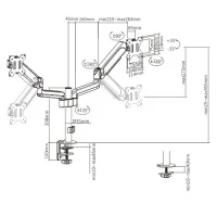 Arm for 2 monitors 17"-32" - Gembird MA-DA2P-01, Adjustable desk 2 displays mounting arm, Gas spring 2-9 kg, VESA 75/100, arm rotates, extends and retracts, tilts to change reading angles, and allows to rotate display from landscape-to-portrait mode 2