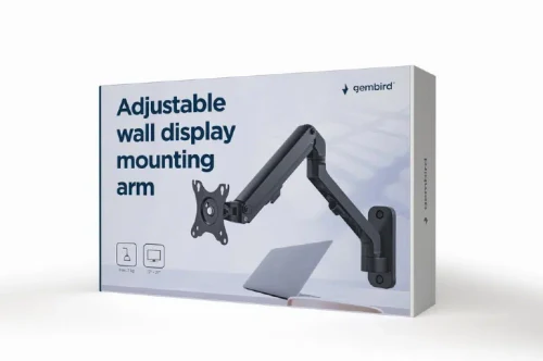 Monitor wall mount arm for 1 monitor up to 27" Gembird MA-WA1-02, Adjustable wall display mounting arm (rotate, tilt, swivel), VESA 75/100, up to 9 kg, black