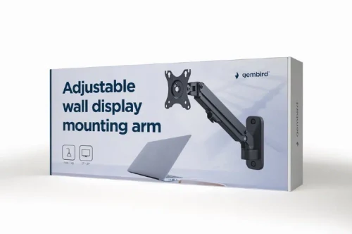 Monitor wall mount arm for 1 monitor up to 27" Gembird MA-WA1-01, Adjustable wall display mounting arm (rotate, tilt, swivel), VESA 75/100, up to 9 kg, black