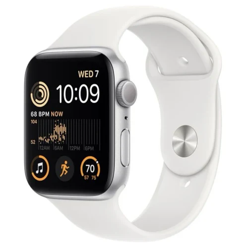 Apple Watch SE 2 (2022) 44mm Aluminum Case with White Sport Band, GPS, Silver
