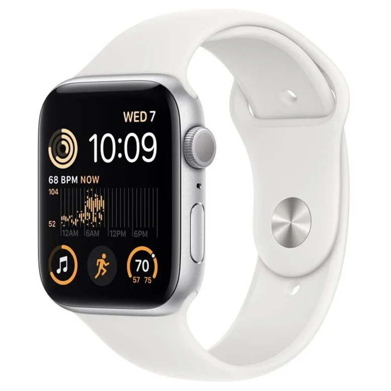 Apple Watch SE 2 (2022) 44mm Aluminum Case with White Sport Band, GPS, Silver 2