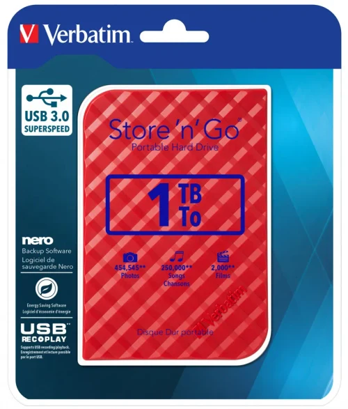 Внешний жесткий диск Verbatim Store 'n' Go, 1ТБ, Красный