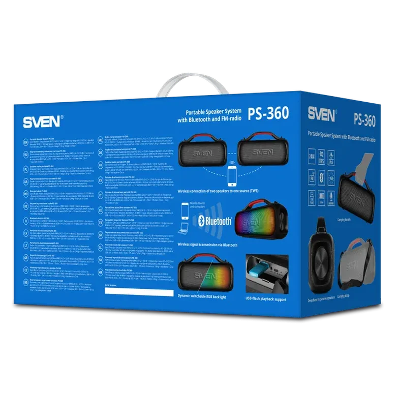 Портативная колонка SVEN PS-360, Чёрный 9