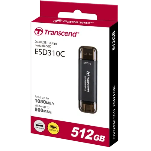 Внешний портативный SSD накопитель Transcend ESD310C, 512 GB, Чёрный