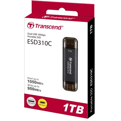 Внешний портативный SSD накопитель Transcend ESD310C, 1 ТБ, Чёрный