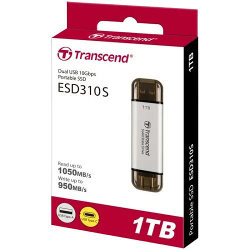 Внешний портативный SSD накопитель Transcend ESD310S, 1 ТБ, Серебристый