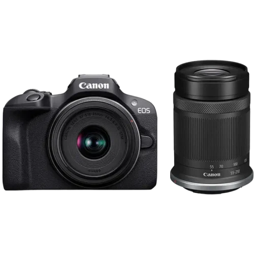 Беззеркальный фотоаппарат Canon EOS R100 Black & RF-S 18-45mm & RF-S 55-210mm KIT, Чёрный