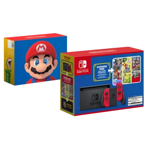 Портативная игровая консоль Nintendo Switch, Черный | Красный, Mario Choose One Bundle