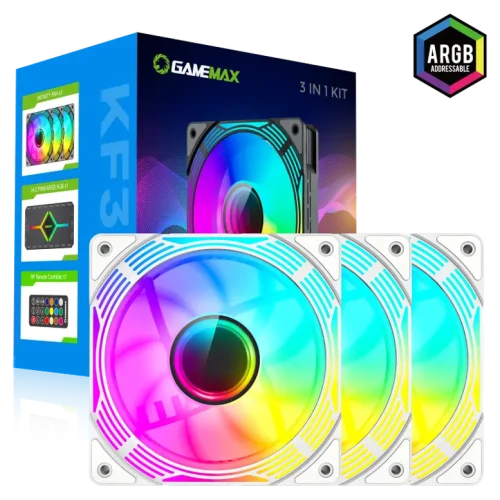 Вентилятор для ПК Gamemax KF300 3x Kit, 120 мм, Белый
