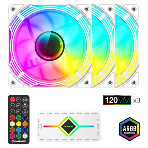 Вентилятор для ПК Gamemax KF300 3x Kit, 120 мм, Белый