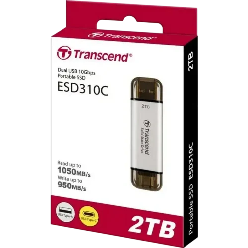 Внешний портативный SSD накопитель Transcend ESD310S, 2 ТБ, Серебристый