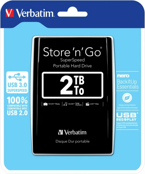 Внешний жесткий диск Verbatim Store 'n' Go G1, 2ТБ, Черный