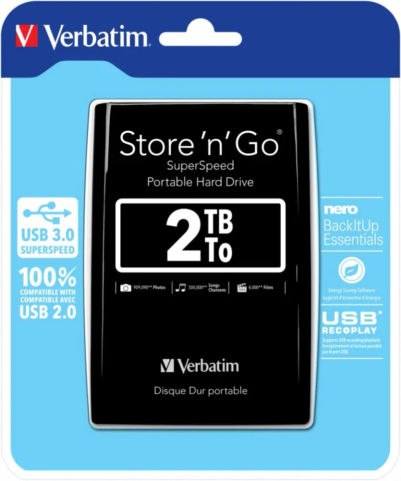 Hard disk extern Verbatim Store 'n' Go G1, 2TB, Negru 8