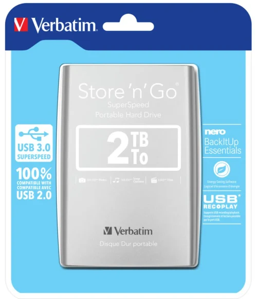 Внешний жесткий диск Verbatim Store 'n' Go G1, 2ТБ, Серебристый