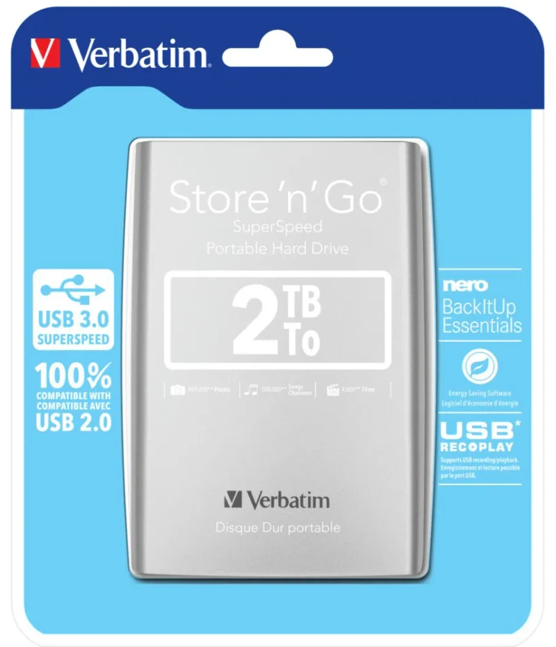 Hard disk extern Verbatim Store 'n' Go G1, 2TB, Argintiu 7