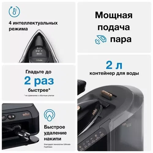 Утюг с парогенератором Braun IS7286BK CareStyle 7, Black 7
