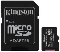 Карта памяти Kingston microSD 64Gb Class10 A1 UHS-I + SD Adapter (SDCS2/64GB)