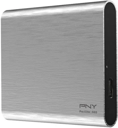 M.2 External SSD 250GB  PNY ELITE Pro Silver, USB 3.1 Gen 2, USB-C,  Includes USB-C to A / USB-C to C cables, Sequential Read/Write: up to 880/900 MB/s, Windows®, Mac, PS4 and Xbox One compatible, Portable, Durable, Ultra-compact aluminum housing