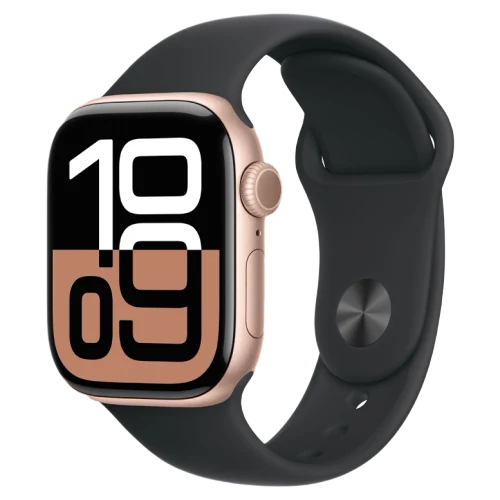 Apple Watch 10 Aluminum GPS Rose Gold Sport Band Black 46 mm