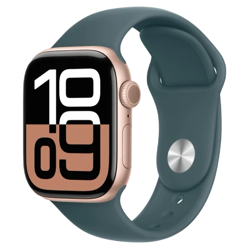 Apple Watch 10 Aluminum GPS Rose Gold Sport Band Lake Green 46 mm