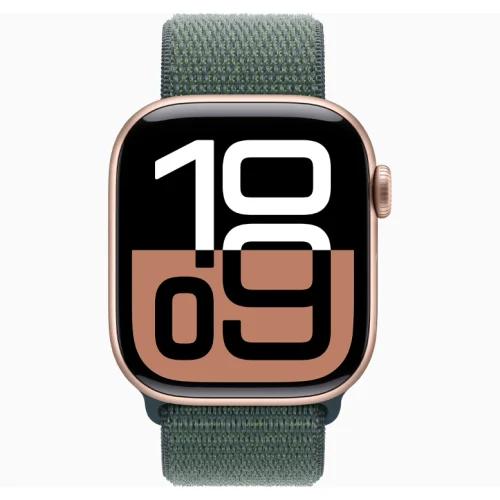 Apple Watch 10 Aluminum GPS Rose Gold Textile Sport Loop Lake Green 42 mm