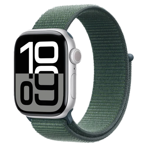 Apple Watch 10 Aluminum GPS Silver Textile Sport Loop Lake Green 42 mm