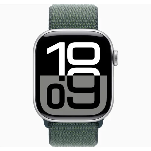 Apple Watch 10 Aluminum GPS Silver Textile Sport Loop Lake Green 42 mm