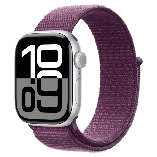 Apple Watch 10 Aluminum GPS Silver Textile Sport Loop Plum 42 mm