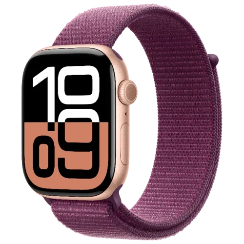 Apple Watch 10 Aluminum GPS Rose Gold Textile Sport Loop Plum 42 mm