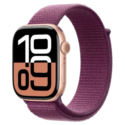 Apple Watch 10 Aluminum GPS Rose Gold Textile Sport Loop Plum 46 mm