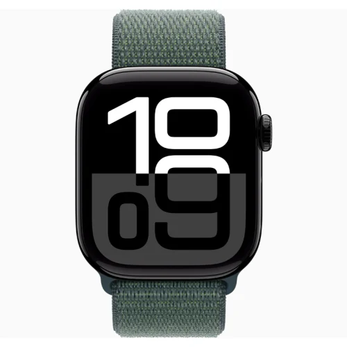 Apple Watch 10 Aluminum GPS Jet Black Textile Sport Loop Lake Green 42 mm