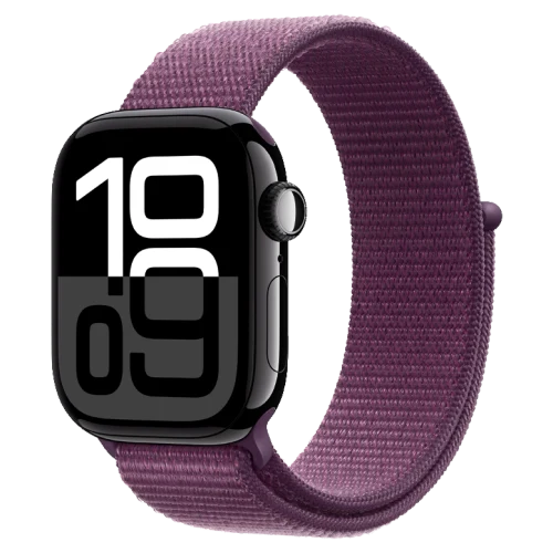 Apple Watch 10 Aluminum GPS Jet Black Textile Sport Loop Plum 42 mm