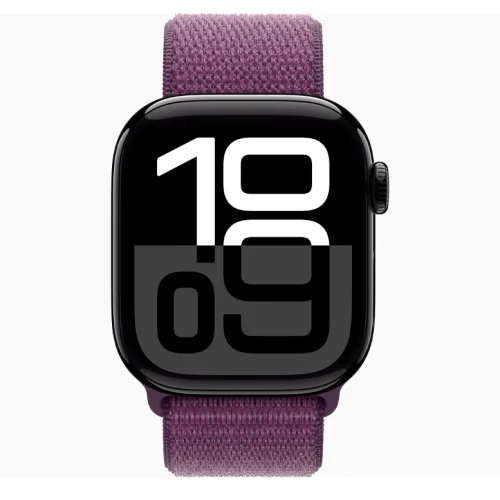 Apple Watch 10 Aluminum GPS Jet Black Textile Sport Loop Plum 42 mm