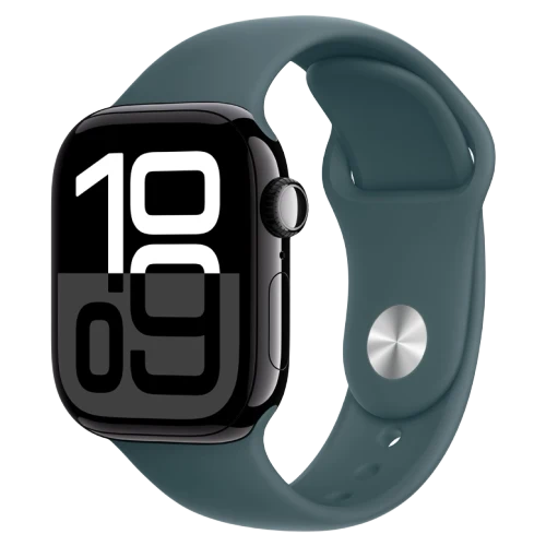 Apple Watch 10 Aluminum GPS Jet Black Sport Band Lake Green 46 mm