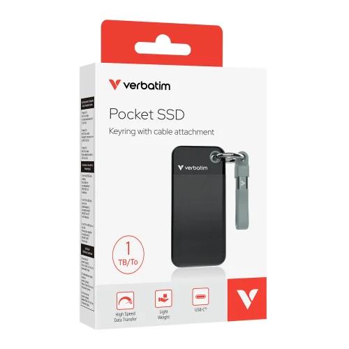 Внешний портативный SSD накопитель Verbatim Pocket, 1TБ, Black / Gray